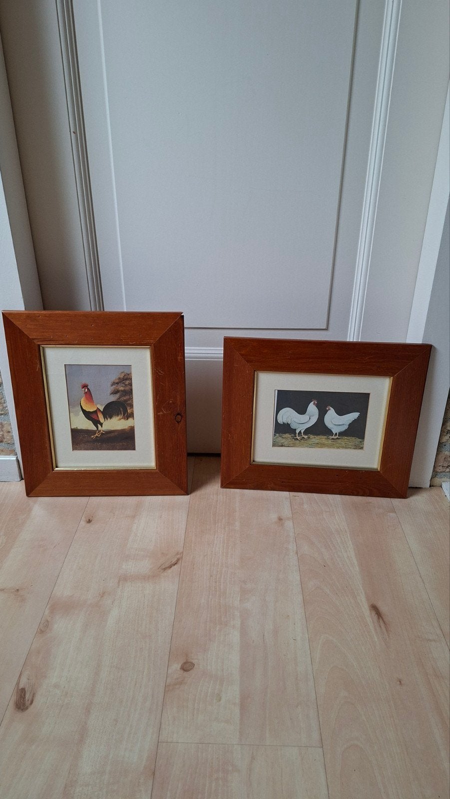 Set van 2 ingelijste prenten: Haan en Kippen, Huis en Inrichting, Woonaccessoires | Schilderijen, Tekeningen en Foto's, Minder dan 50 cm