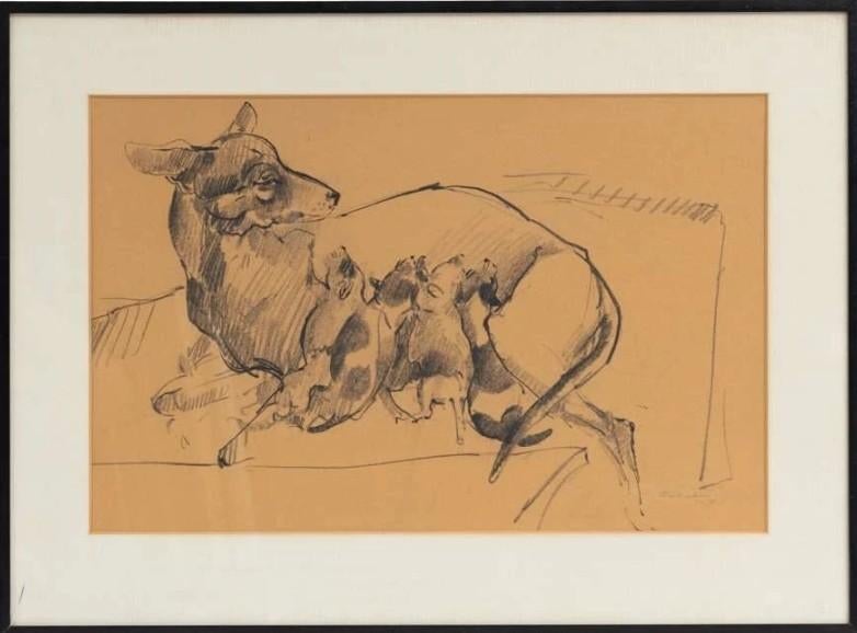 Frits van Eeden hond met puppy`s  56,5 x 36,5 cm, Ophalen of Verzenden