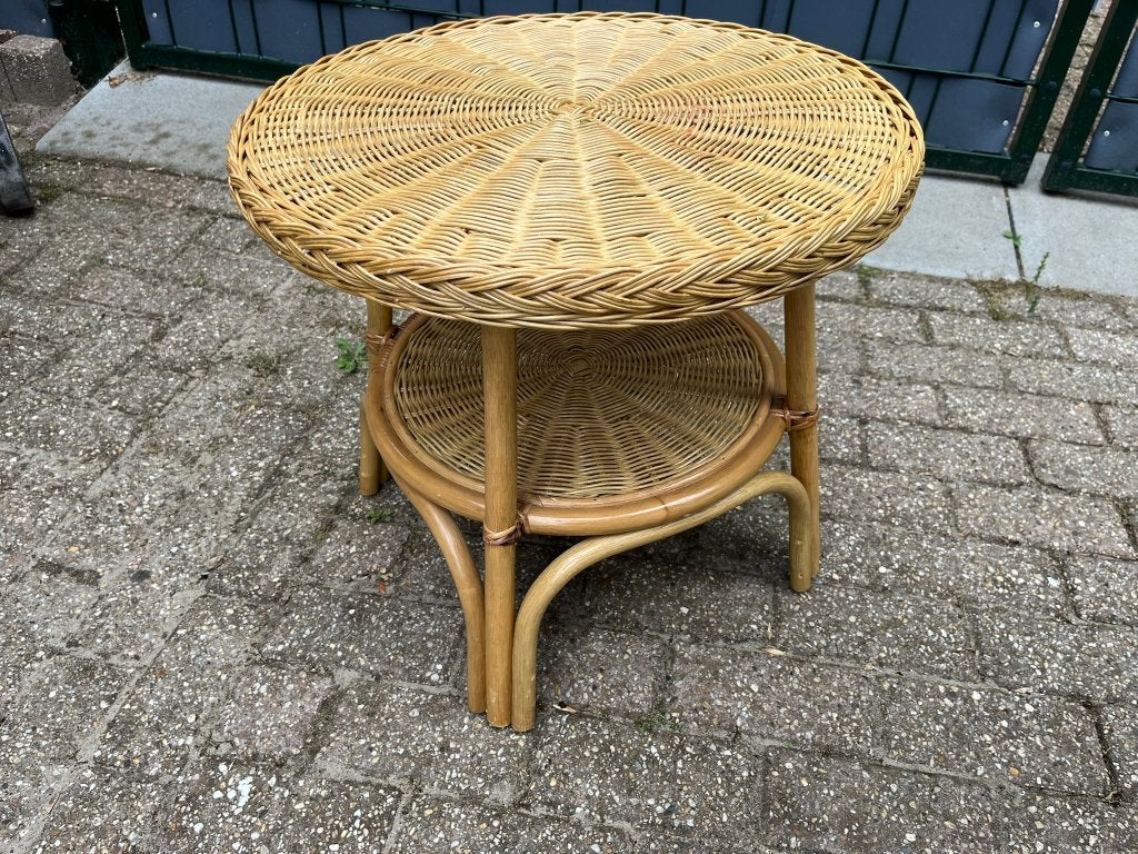Rotan tafel, Ophalen of Verzenden, Gebruikt, Rond, Hout