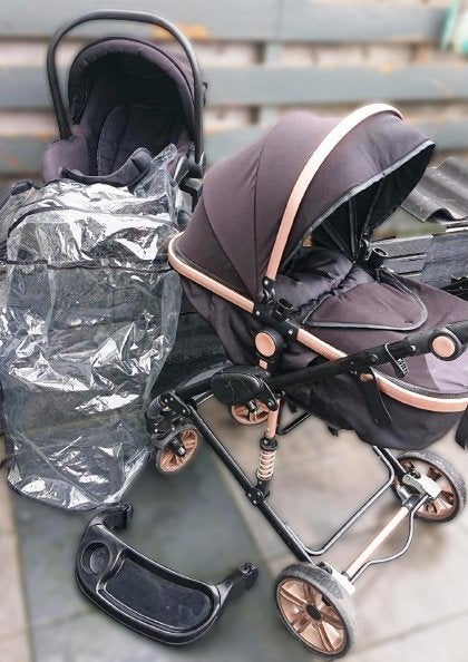 Kinderwagen 3-in-1 zwart/ goudbruin, Kinderen en Baby's, Gebruikt, Met autostoeltje, Ophalen, Kinderwagen