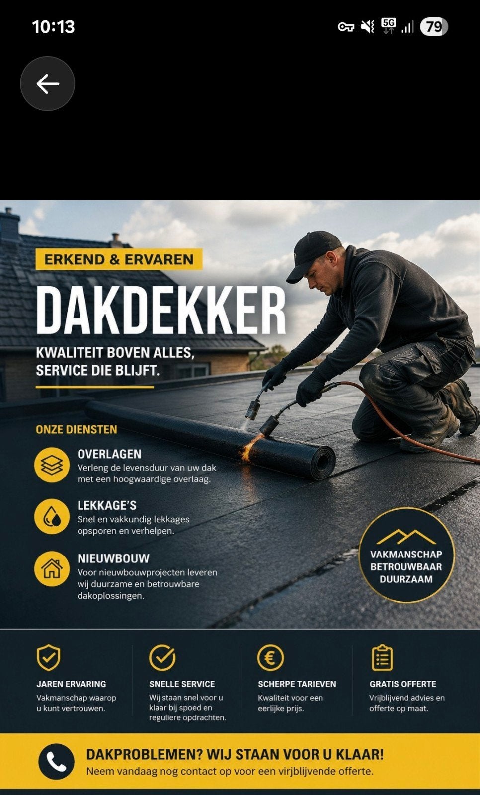 Team dakdekkers bied zich aan, Doe-het-zelf en Verbouw, Dakpannen en Dakbedekking, Nieuw, Dakleer, Overige materialen, Zwart, 15 m² of meer