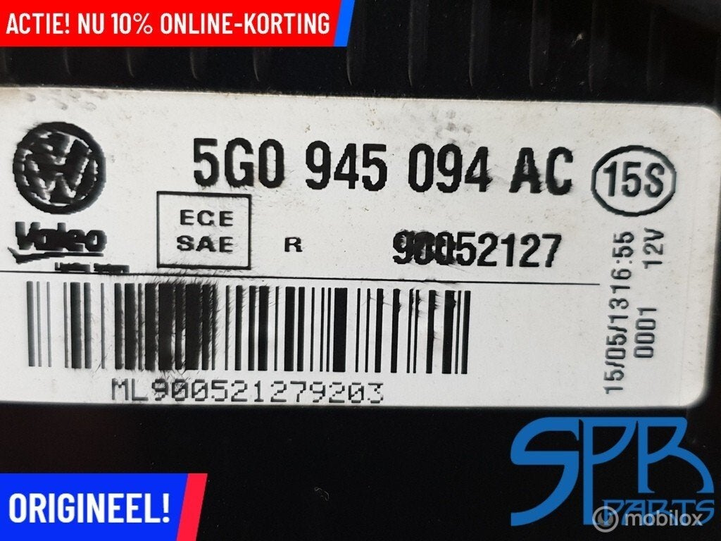 Achterlicht rechtsbinnen rechts binnen Golf 7 5G0945094AC, Gebruikt, Volkswagen, Ophalen of Verzenden, Volkswagen