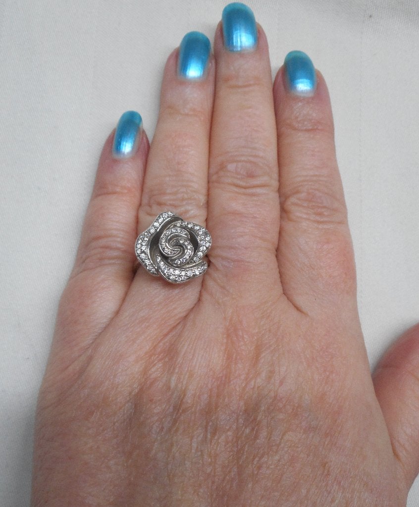 Zilveren ring roos met steentjes maat 16.5 nr.1227, Verzenden, Dame, Zilver, Zilver