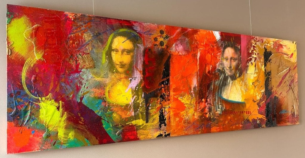 Claus Costa Pop Art "Mona Lisa Sunflower" 180x60cm, Ophalen, Handgeschilderd, Overig onderwerp, Gemengde techniek