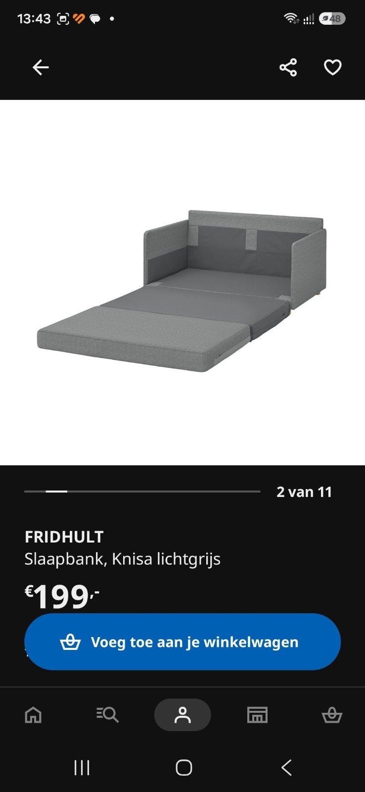 IKEA Fridult slaapbank, zo goed als nieuw, Ophalen, Zo goed als nieuw, Tweepersoons, Grijs