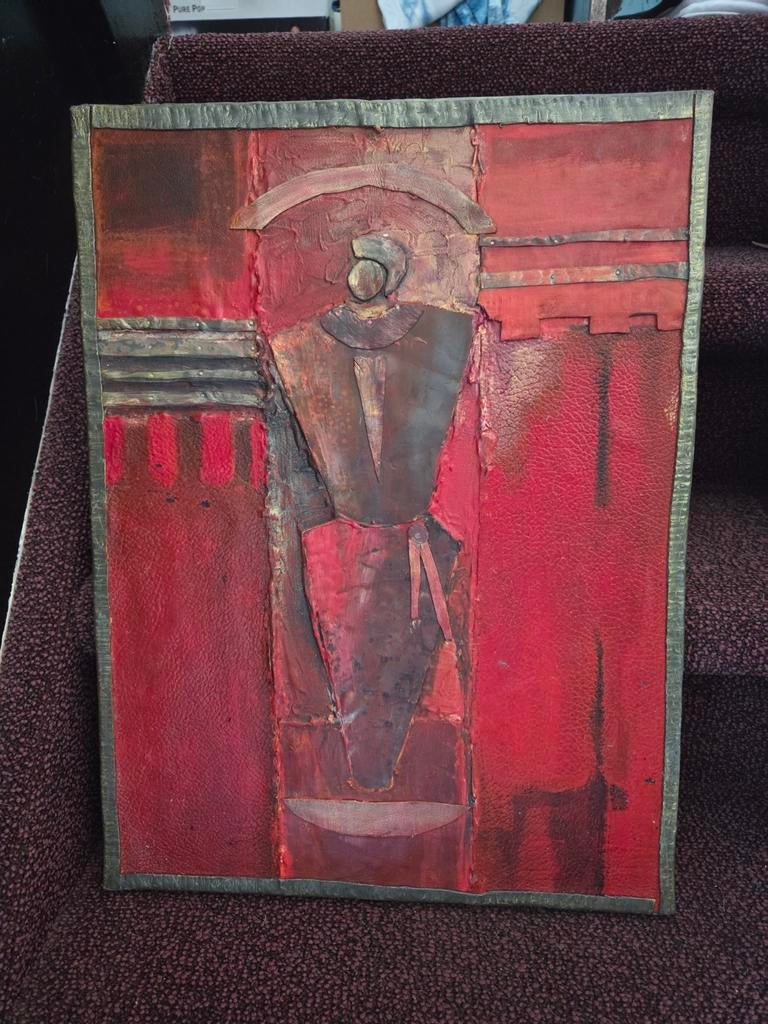Abstracte Wanddecoratie in Rood en Brons, Antiek en Kunst, Kunst | Schilderijen | Klassiek, Ophalen of Verzenden