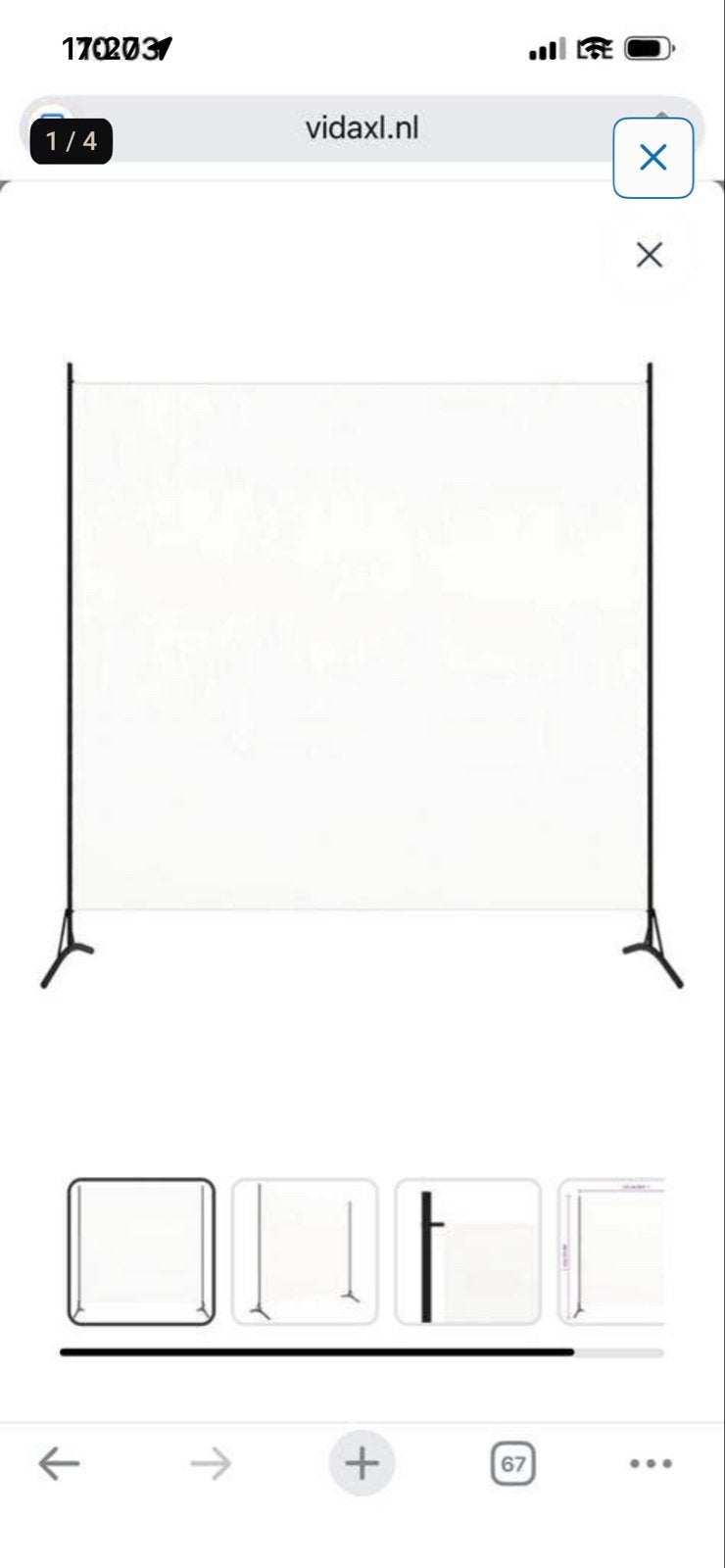Witte Room Divider / Achtergrondscherm - 175 x 180 cm, Ophalen, Gebruikt