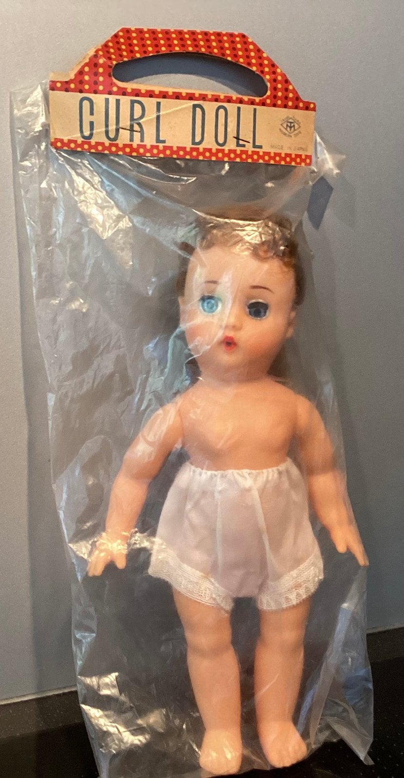 Vintage pop, 1950-60 Curly Doll,MT Japan,onbespeeld OVP,NRFP, Ophalen, Nieuw, Pop