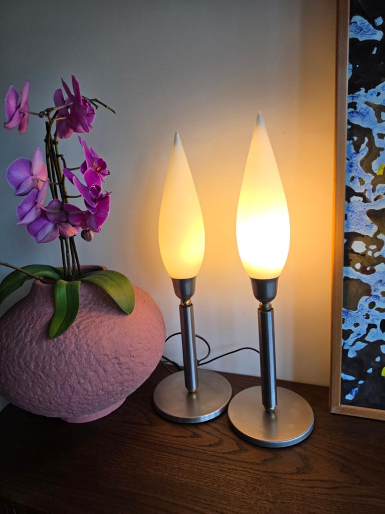 Set van 2 vintage spaceage lampen puntgaaf skycraper, Gebruikt, 50 tot 75 cm, Ophalen of Verzenden, Glas