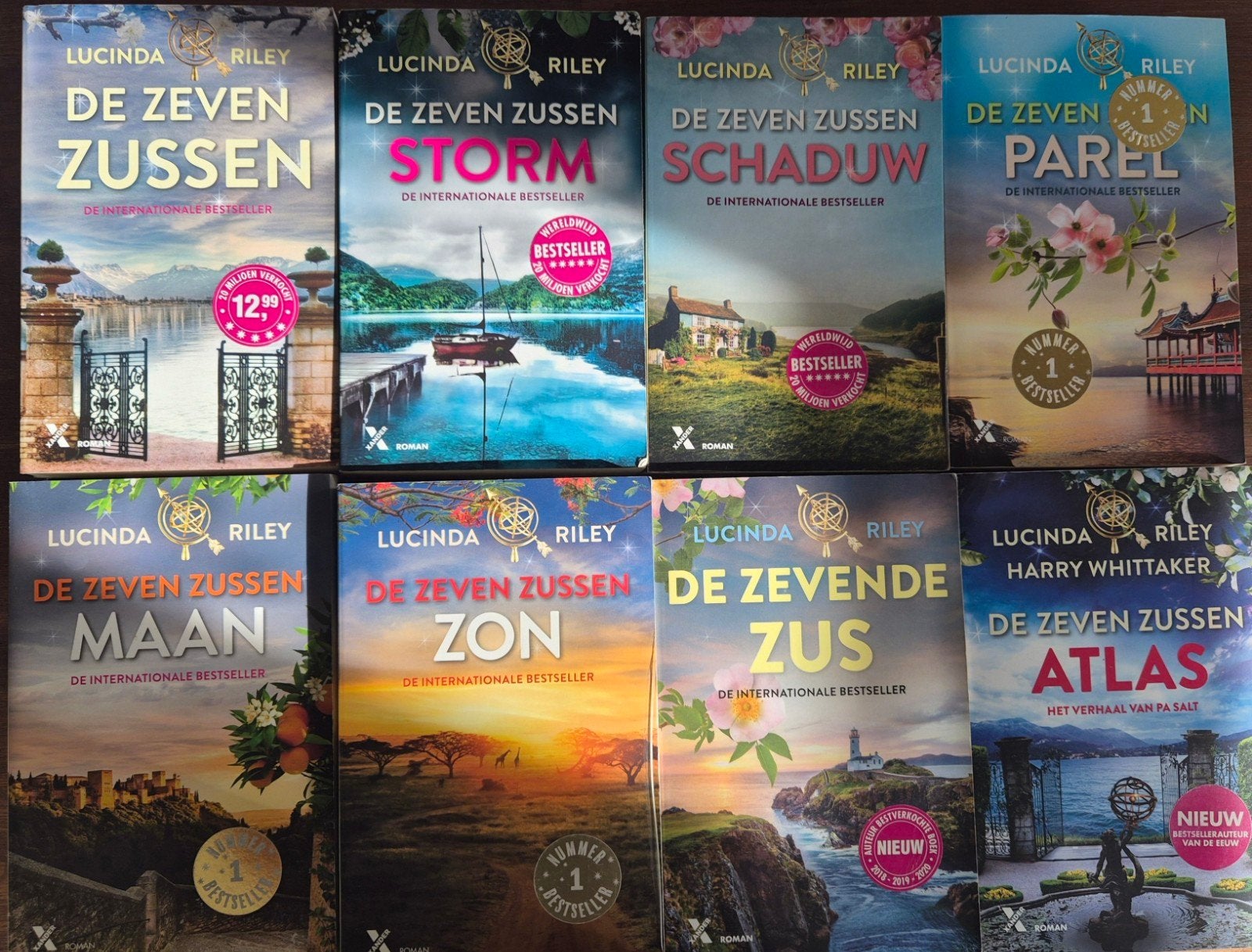 ​Complete serie De Zeven Zussen - Lucinda Riley (Alle 8 boek, Ophalen of Verzenden, Zo goed als nieuw