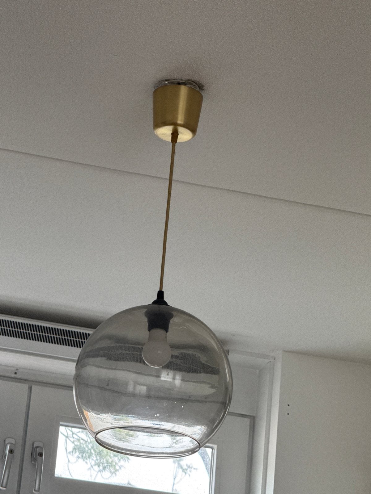 Glazen hanglamp met messing accent, Ophalen, Gebruikt, Glas, E27 (groot)