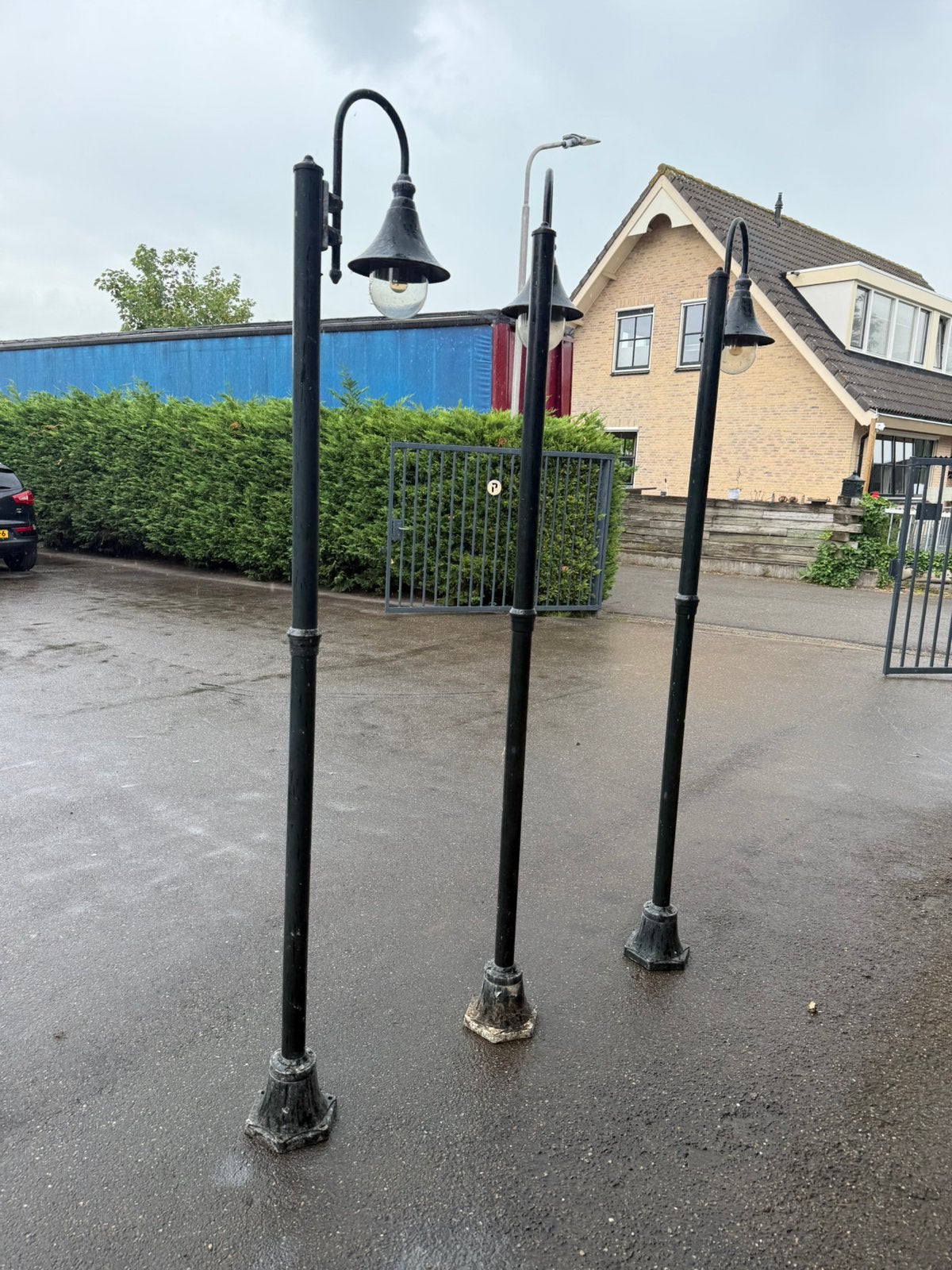 Franssen aluminium  buitenlampen, 3 staande en 1 hangend, Ophalen, Gebruikt, Landelijk buiten verlichting