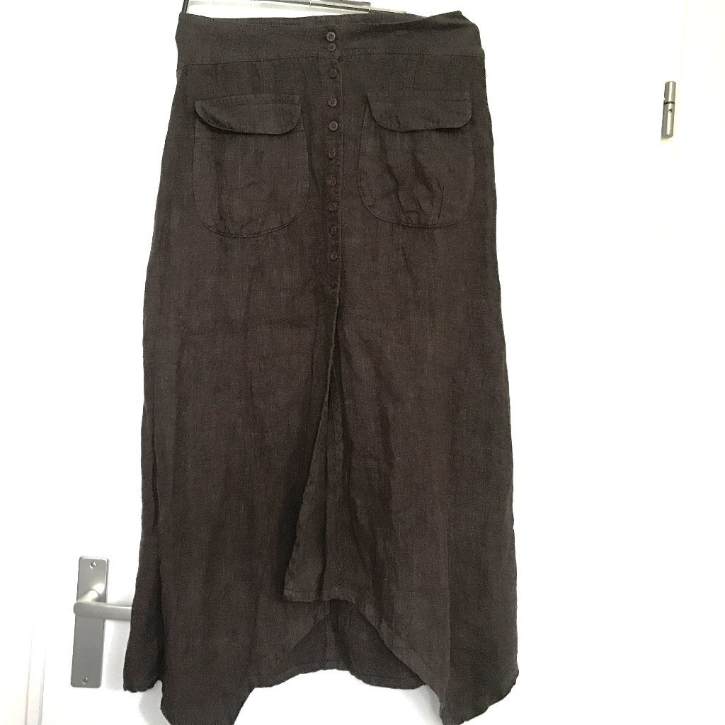 Lange bruine linnen rok completo lino l maat M 100% linnen, Kleding | Dames, Maat 38/40 (M), Bruin, Verzenden, Zo goed als nieuw
