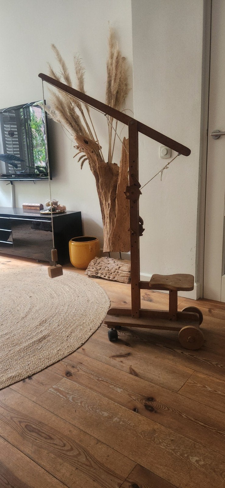 Vintage houten torenkraan op wielen - werkend, Ophalen of Verzenden