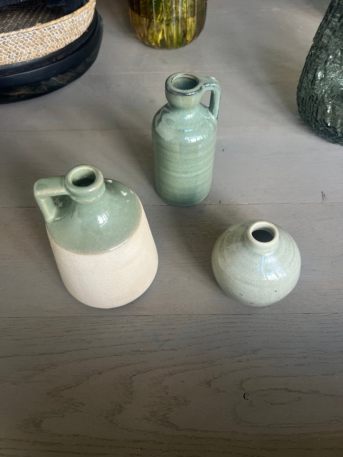 Set van 3 keramische vazen/kruiken in mintgroen, Ophalen