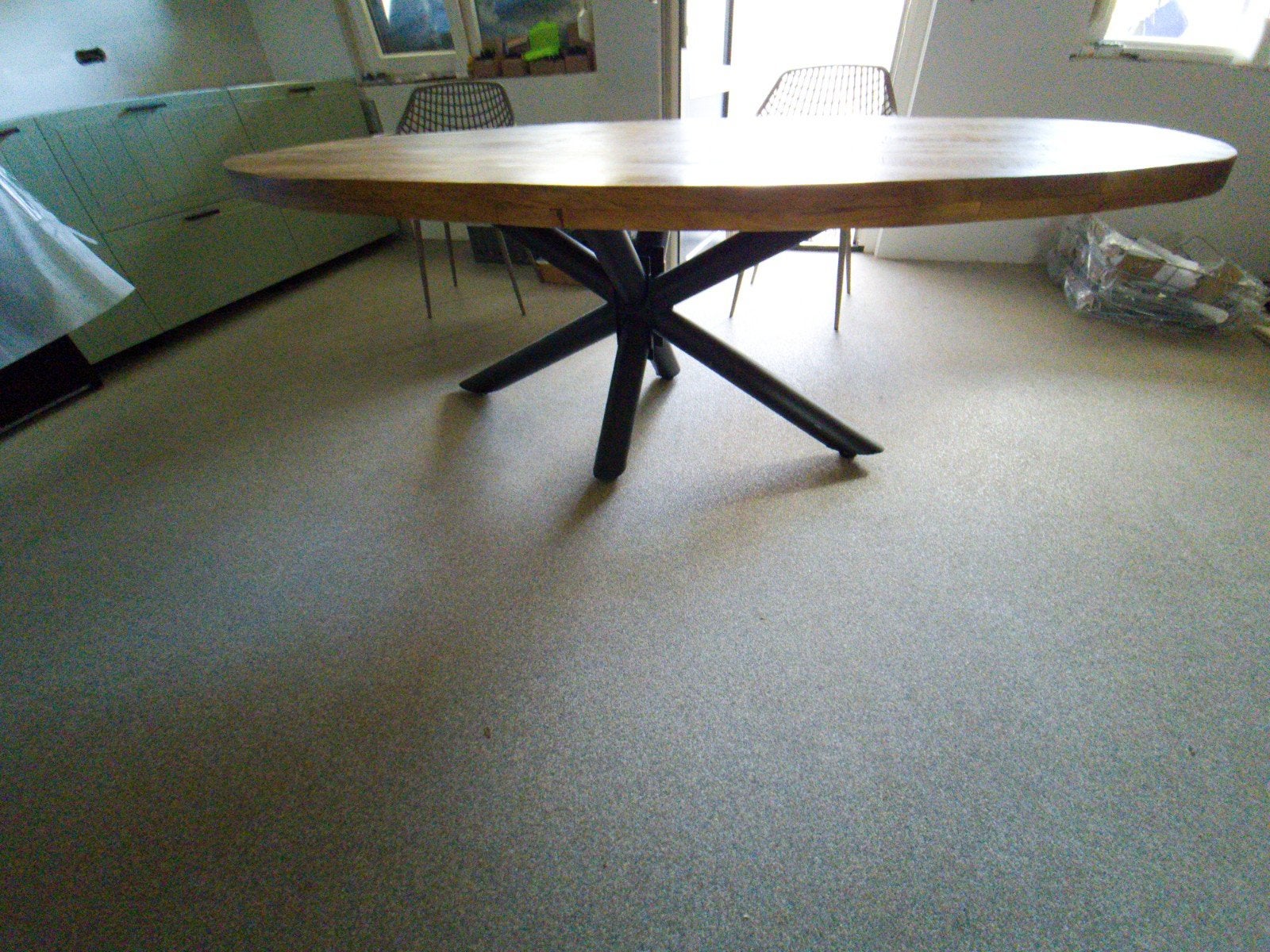 Mangohouten eettafel - 220x100 cm, Ophalen, Gebruikt, 200 cm of meer, 50 tot 100 cm