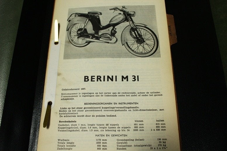 Berini M31 reparatie handleiding bromfiets vademecum, Ophalen of Verzenden, Gebruikt