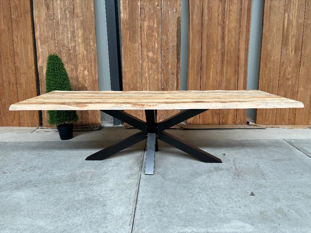 Tuintafel | Boomstam blank teak | 260cm | Spin - of U poot, Ophalen, Nieuw, Rechthoekig, Teakhout