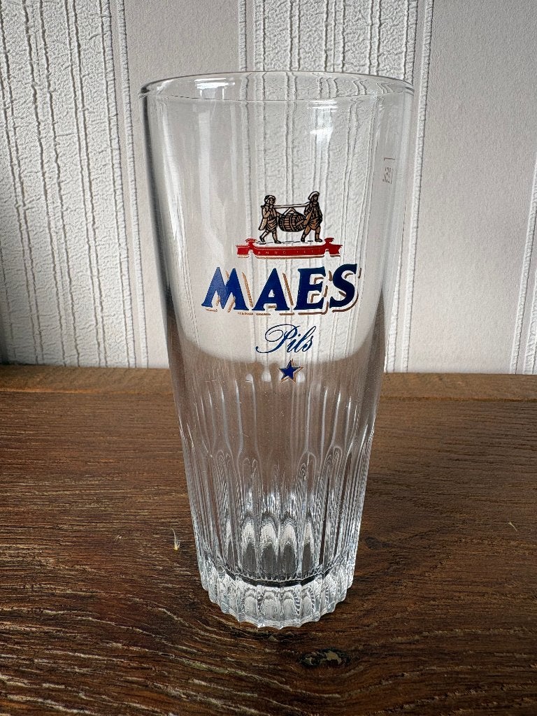 6 Originele Maes Pils Bierglazen • Vintage Ribbelglas, Verzamelen, Ophalen of Verzenden, Zo goed als nieuw, Glas of Glazen, Overige merken