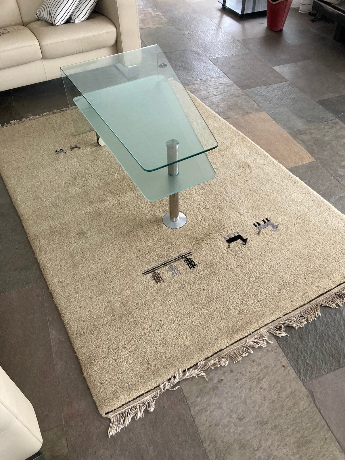 Wollen vloerkleed met afbeeldingen, 2.00 cm x 1.40 cm, Ophalen, Gebruikt, 100 tot 150 cm, Beige