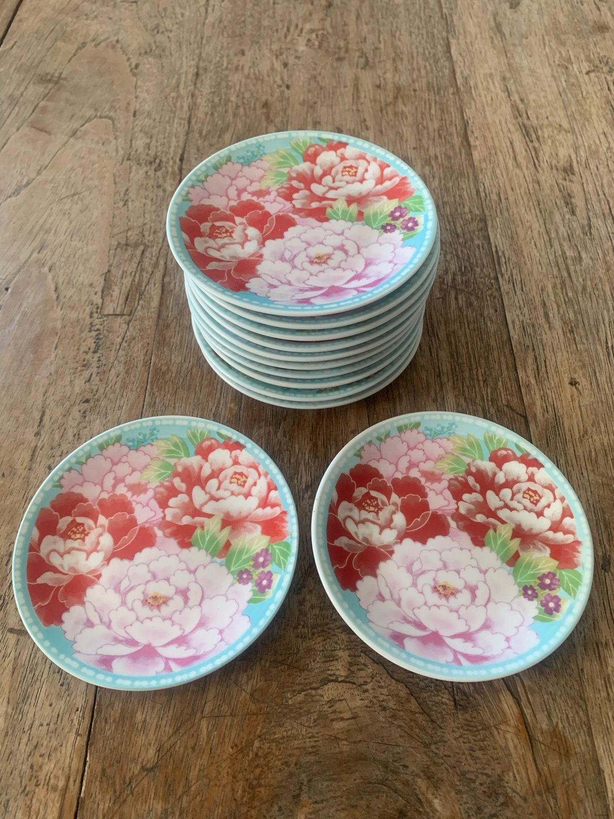 12 Albert Heijn Bonte Bloem schoteltjes, 10 cm, Keramiek, Ophalen of Verzenden, Zo goed als nieuw, Albert Heijn