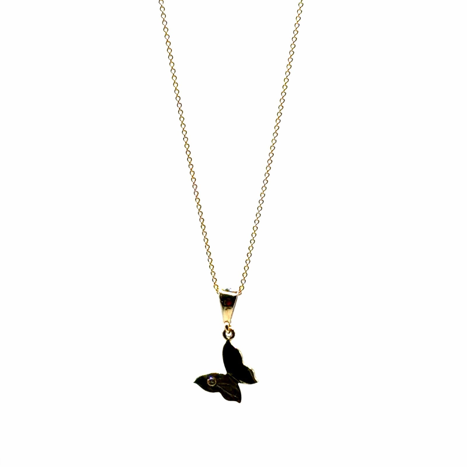 Gouden ketting met vlinder hanger en diamantje, W, Nieuw, Ophalen of Verzenden, W