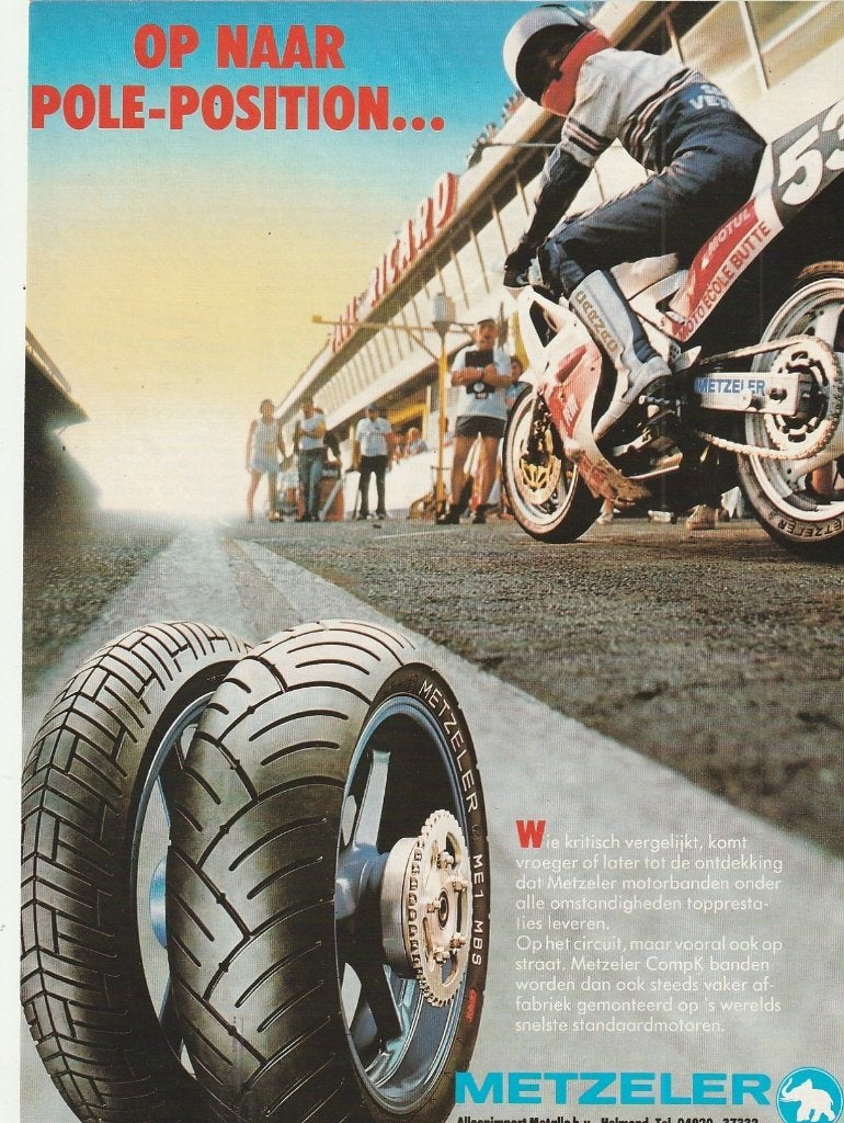 retro reclame 1988 Metzeler Helmond motorbanden jaren 80, Verzamelen, Verzenden, Overige typen