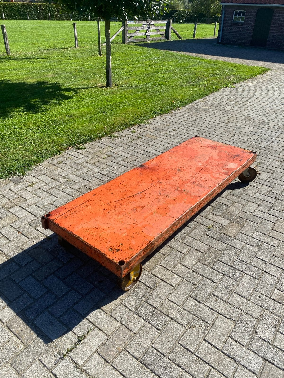 Stalen kar met stalen wielen - 2.10m lang, Ophalen, Gebruikt, Transportkar
