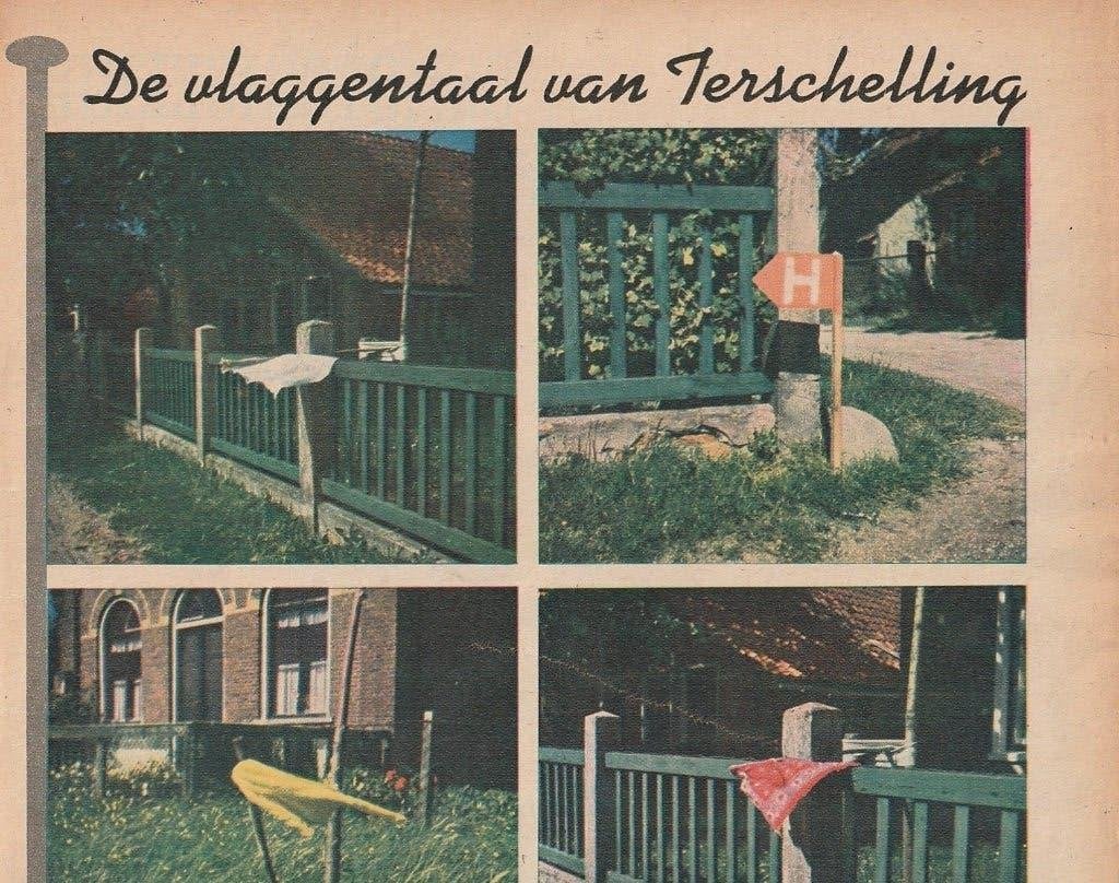 vintage knipsel 1951 Terschelling eiland taal van vlaggen, Verzenden, 1940 tot 1960, Nederland, Knipsel(s)