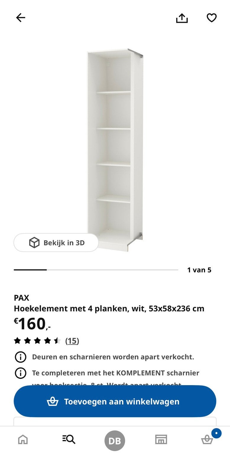 Pax hoek gedeelte, Huis en Inrichting, Kasten | Kledingkasten, Ophalen, Met plank(en), 200 cm of meer, 50 tot 100 cm