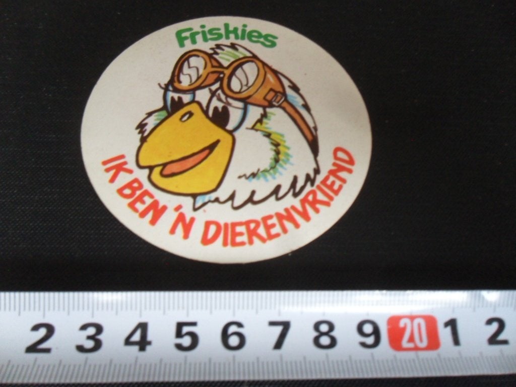 sticker friskies ik ben 'n dierenvriend strip vogel stofbril, Ophalen of Verzenden, Zo goed als nieuw