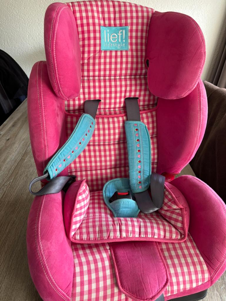 Autostoeltje van “ Lief”, roze met blauw, Zijbescherming, 9 t/m 36 kg, Ophalen, Overige merken