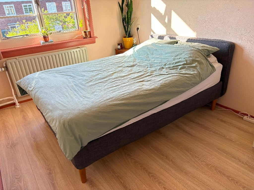 Ikea Dunvik boxspring 140x200 donkergrijs, Huis en Inrichting, Slaapkamer | Boxsprings, Ophalen, Gebruikt, Tweepersoons, 140 cm