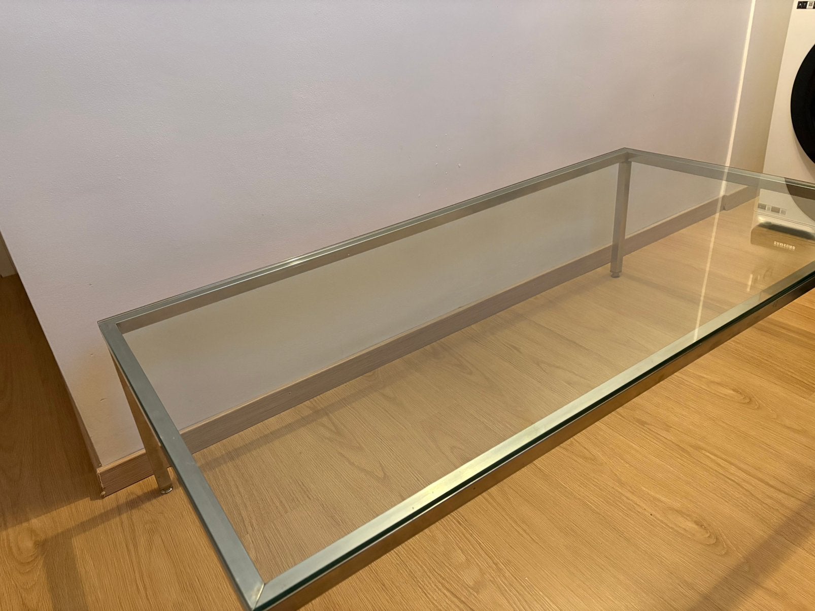 Salontafel rvs met glasplaat 140x70, Ophalen, Zo goed als nieuw