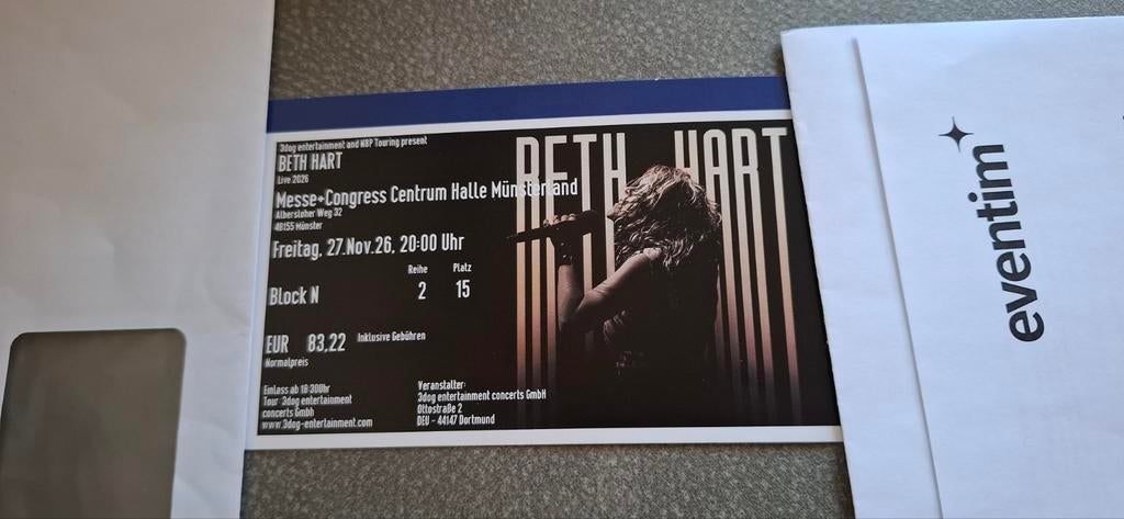 Beth Hart @ Messe + Congress Centrum - Münster, Tickets en Kaartjes, Eén persoon, November