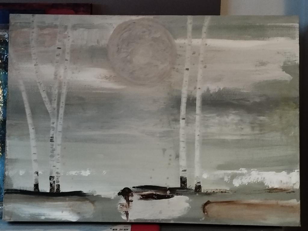 Mooi schilderij berken, afm ca 50x70 cm, Ophalen of Verzenden