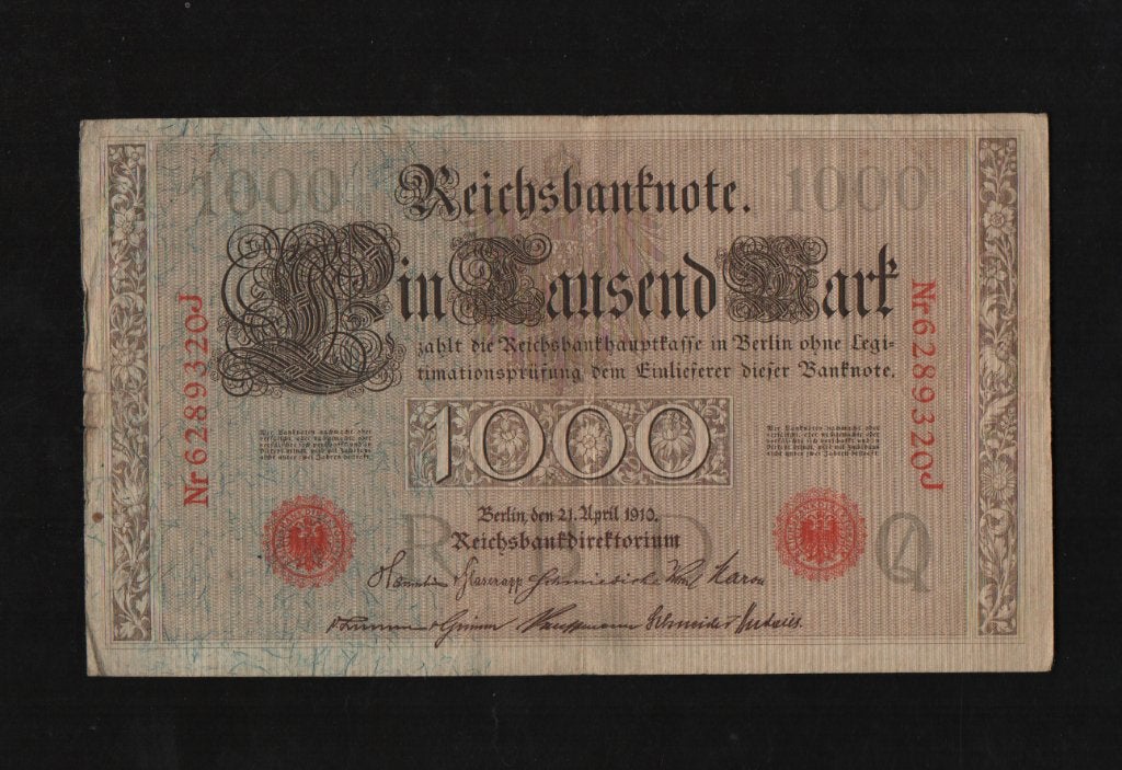1000 Mark Bankbiljet 1910 Fraai Biljet, Ophalen of Verzenden, Duitsland, Los biljet