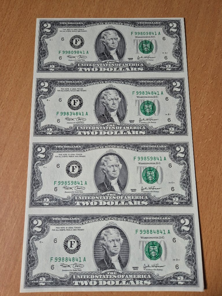 USA Uncut Sheet 4x2 $ 2003 met Certificaat en Bewaar-Etui, Ophalen of Verzenden, Noord-Amerika, Setje