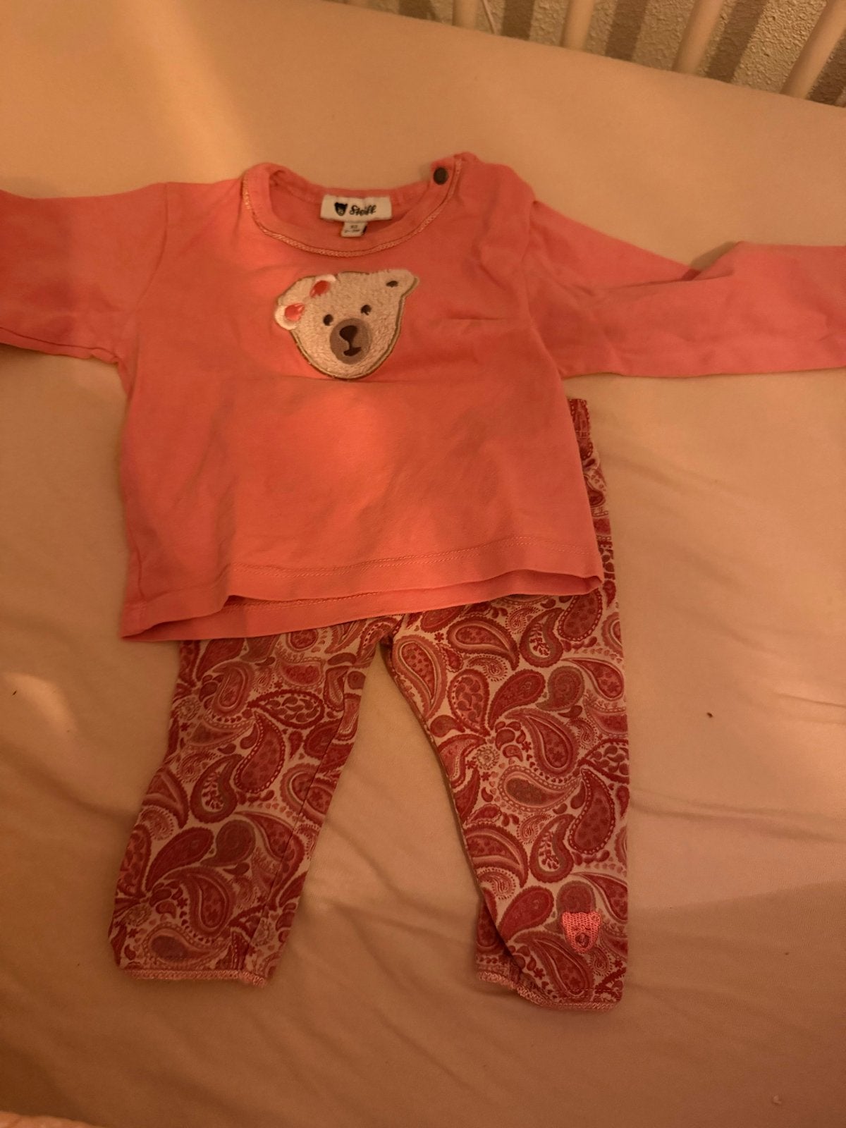Steiff babykleding set: shirt met beer en paisley broek, Ophalen of Verzenden, Zo goed als nieuw, Meisje