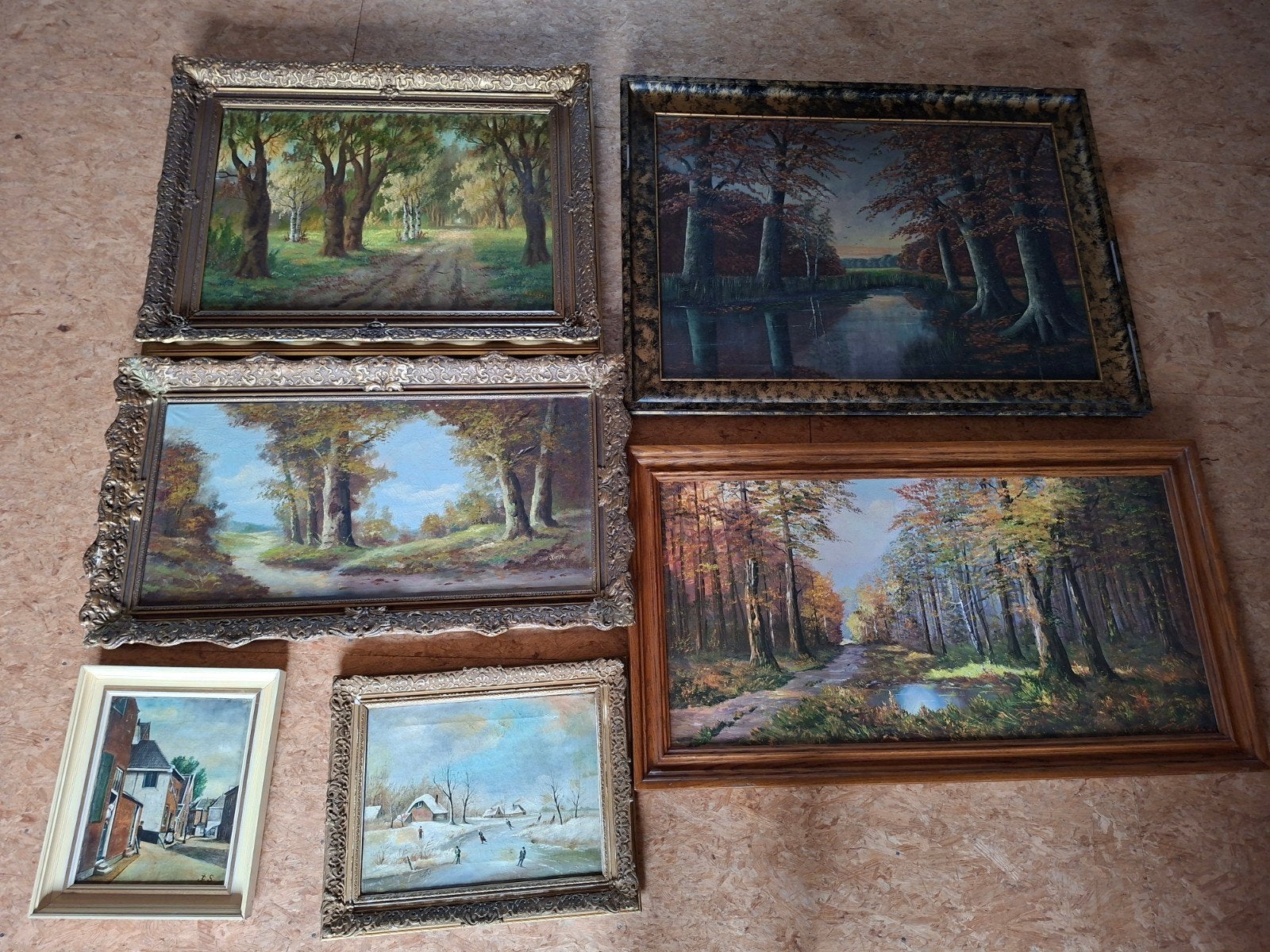 Set van 6 klassieke olieverfschilderijen met landschappen, Ophalen