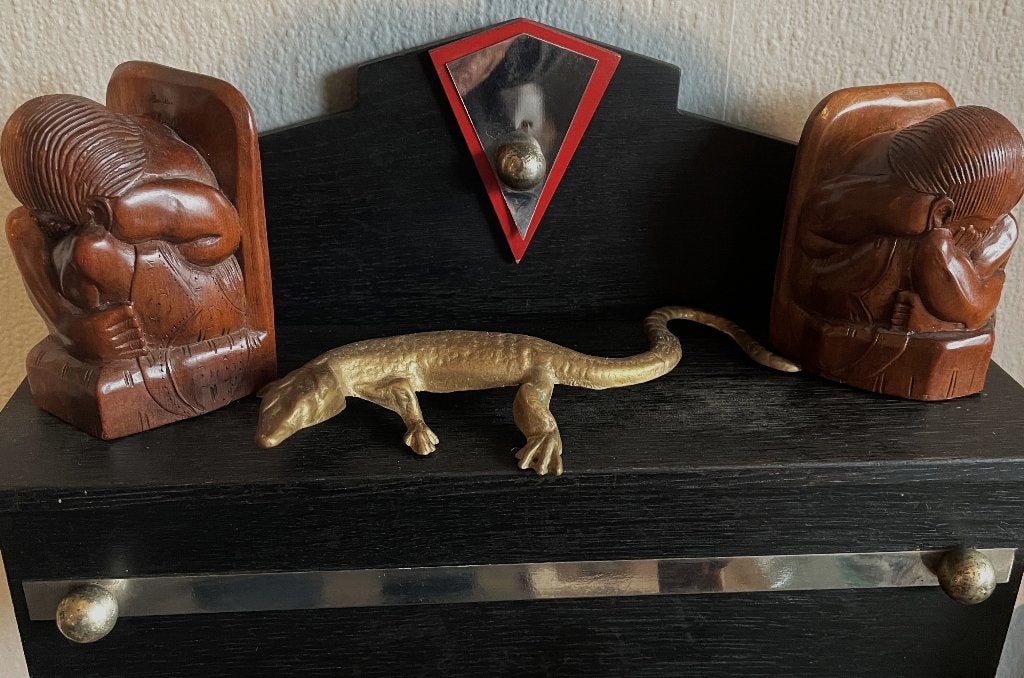 Kleinste Balinese orang malu boekensteuntjes op MP, Groep mensen, Art deco, Ophalen of Verzenden, Beeld