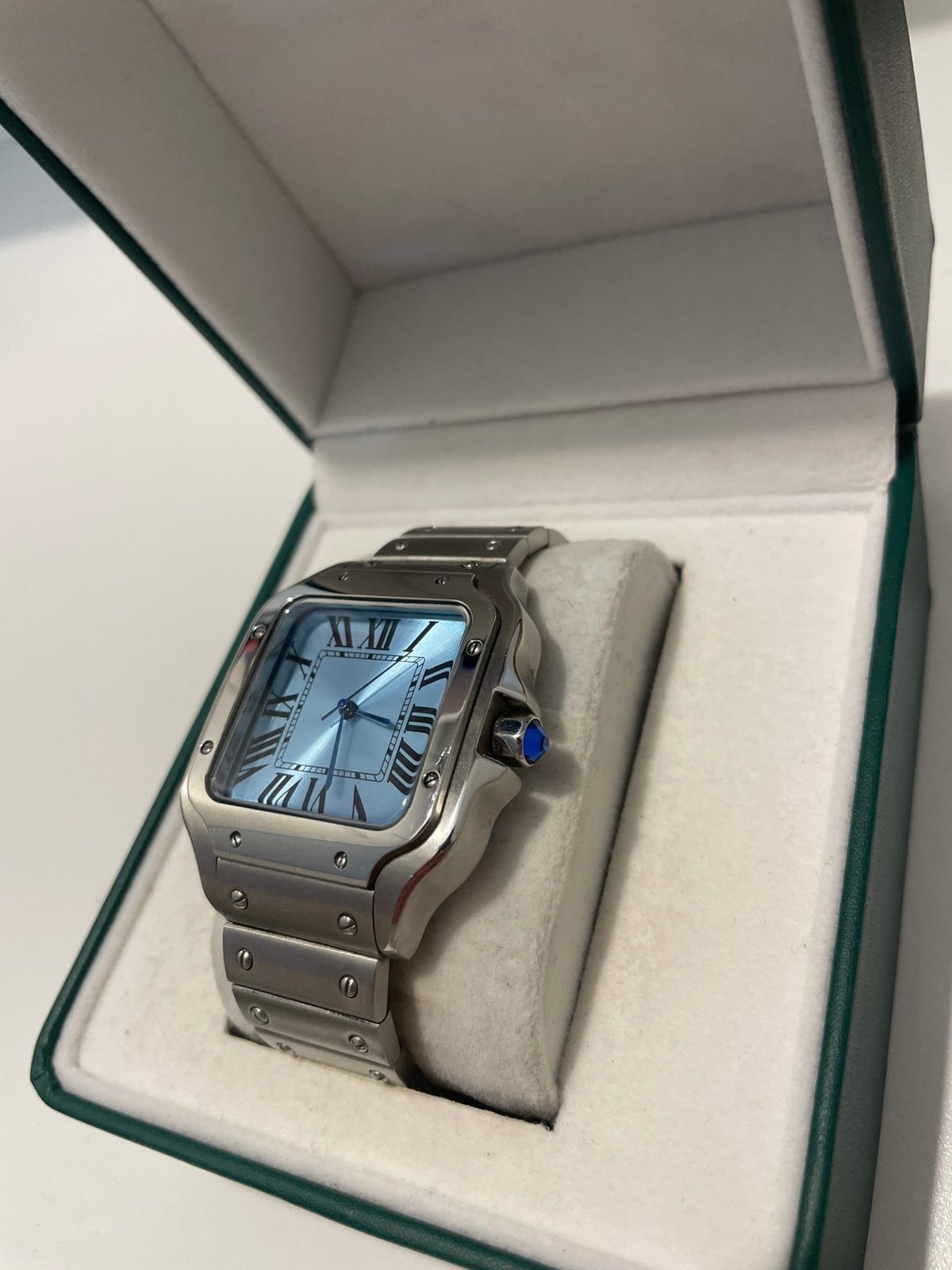 Seiko Mod Santos Style – Ice Blue – Automatic – Stalen Band, Seiko, Staal, Verzenden, Polshorloge