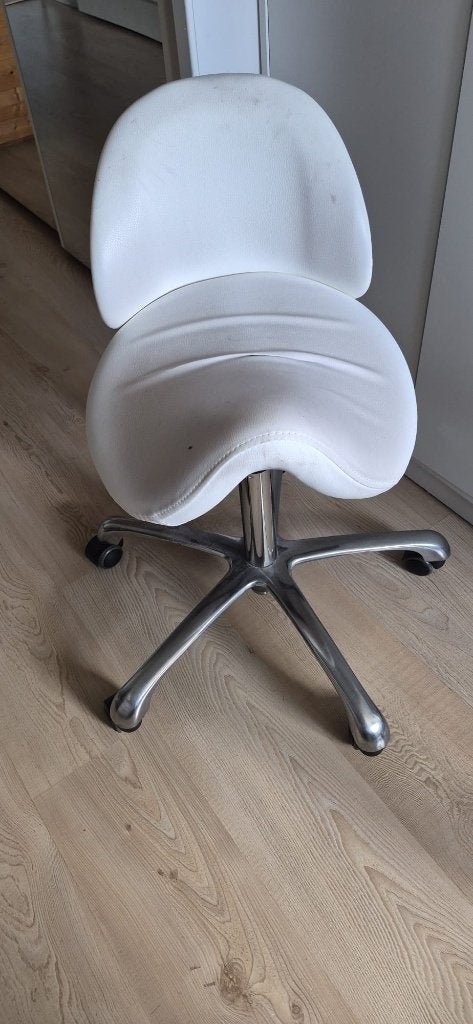 Professionele ergonomische zadelkruk nagelstyliste, Ophalen, Gebruikt, Wit, Bureaukruk
