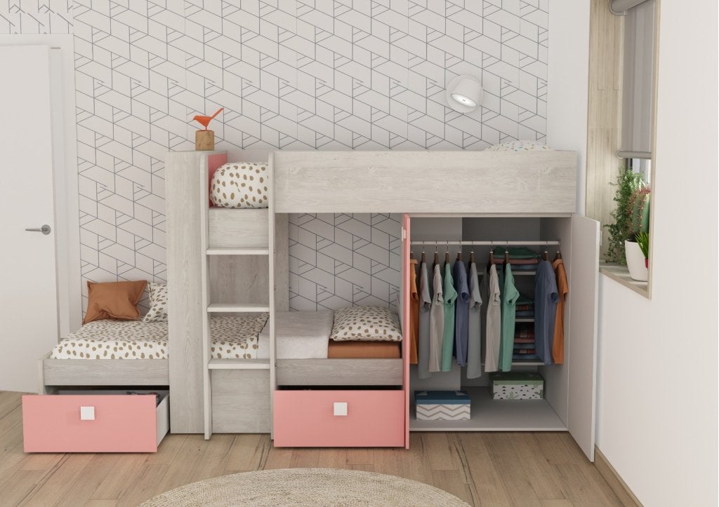 Maxim Multifunctioneel Stapelbed - 90x190 - Roze, Niet ingevuld, Niet ingevuld, Niet ingevuld