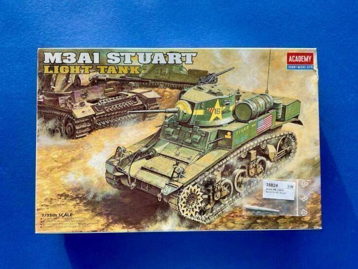 Academy	1398	M3A1 Stuart Light Tank	1/35 incl alu loop, Hobby en Vrije tijd, Modelbouw | Auto's en Voertuigen, Nieuw, Auto, 1:32 tot 1:50