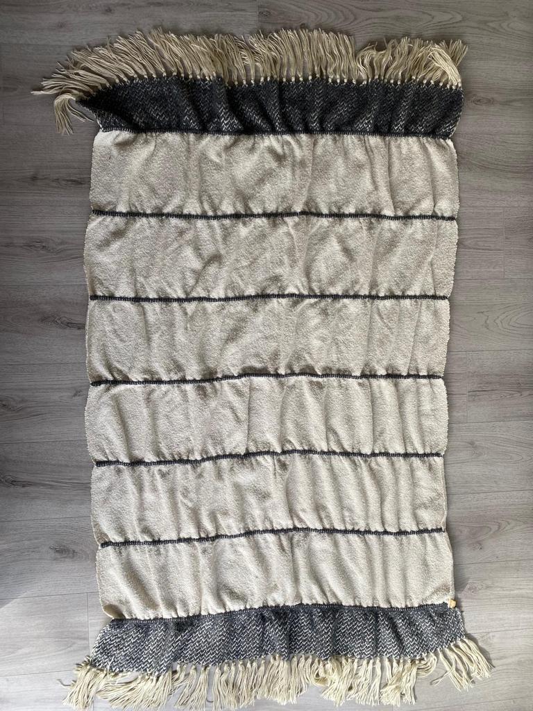Malagoon wollen plaid / bankdeken – Scandinavische stijl, Zo goed als nieuw, Grijs, Rechthoekig, 50 tot 100 cm