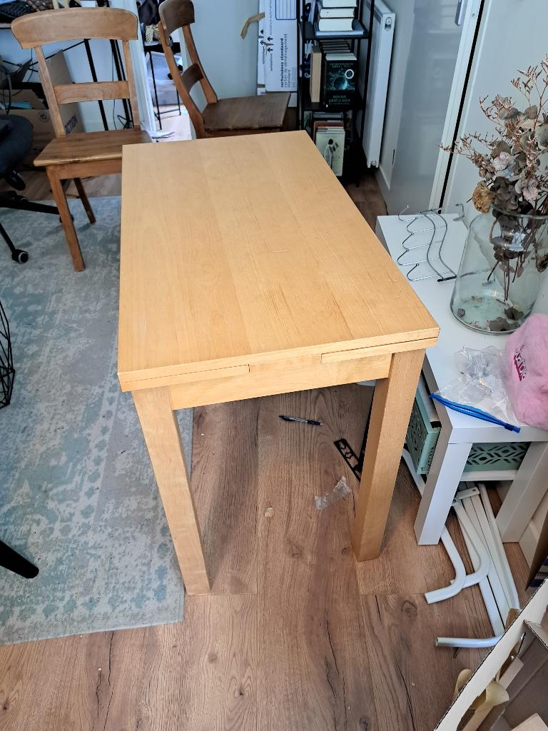 Uitschuifbare houten tafel Ikea, Huis en Inrichting, Tafels | Eettafels, Ophalen, Gebruikt, 50 tot 100 cm, Vier personen
