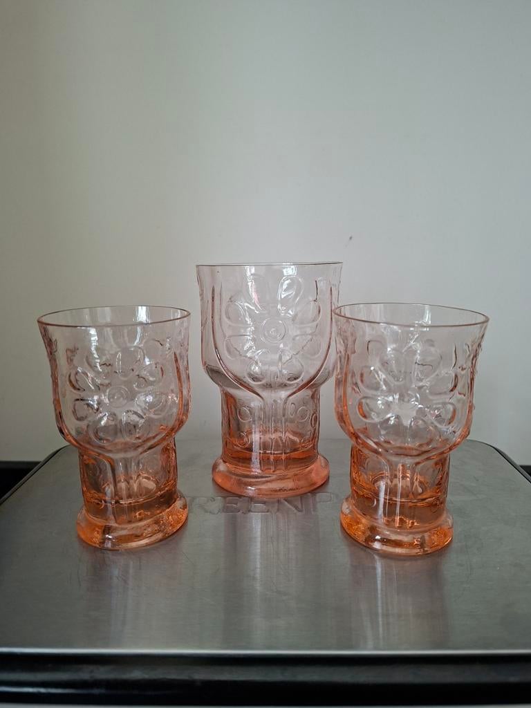 Set van 3 Libbey roze Country Garden glazen, Ophalen of Verzenden
