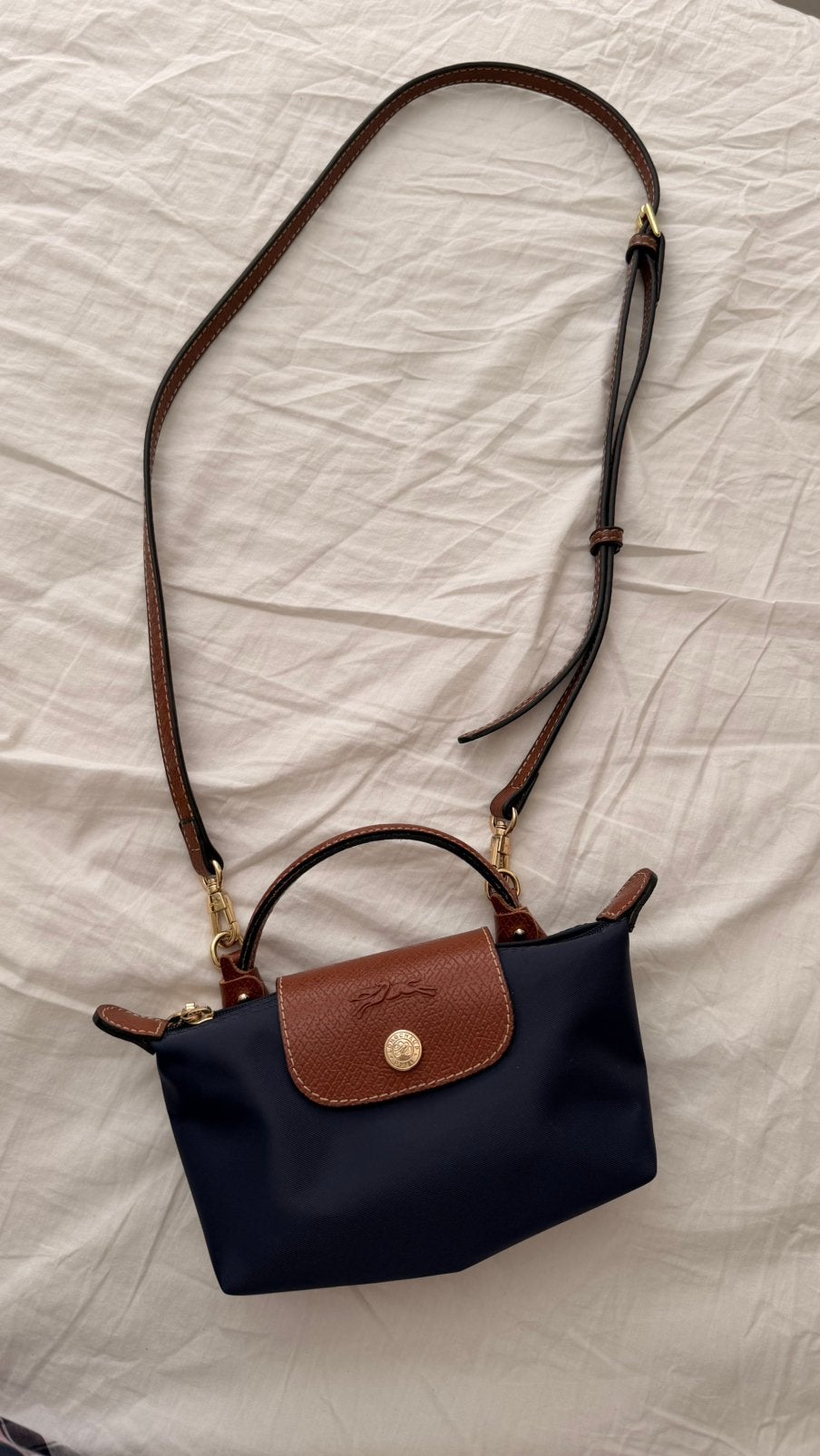 Longchamp Le Pliage Mini Handtas - Marineblauw, Ophalen, Zo goed als nieuw, Blauw, Handtas