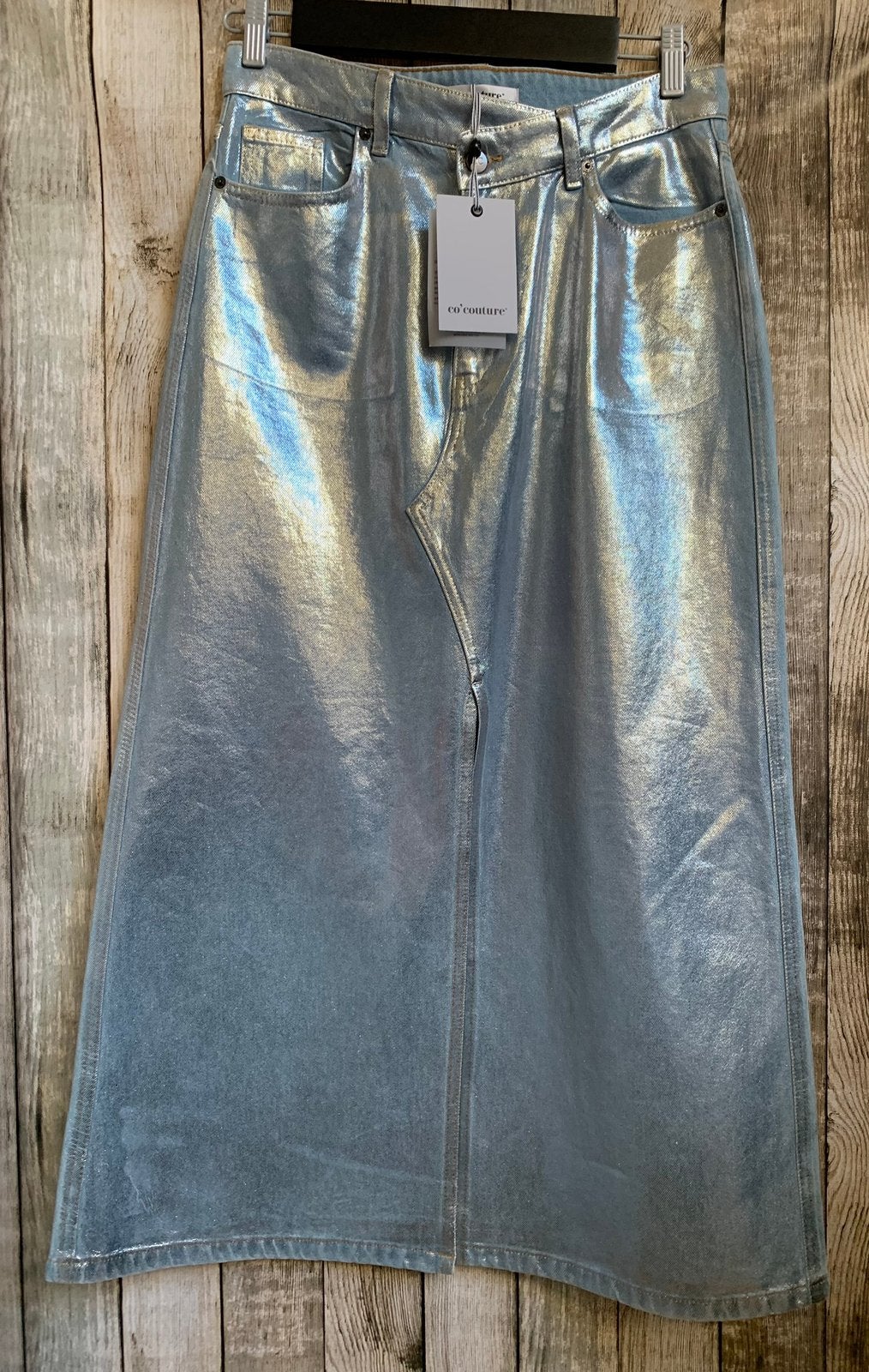 Super gave zilveren jeansrok met split van Co’ Couture (Mt S, Kleding | Dames, Verzenden, Co'couture, Nieuw, Maat 36 (S)